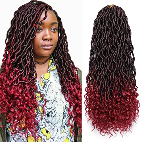 Violet Goddess Locs Crochet Hair 18in 1B 6 Packs Pre-Looped Faux Locs Curly Ends
