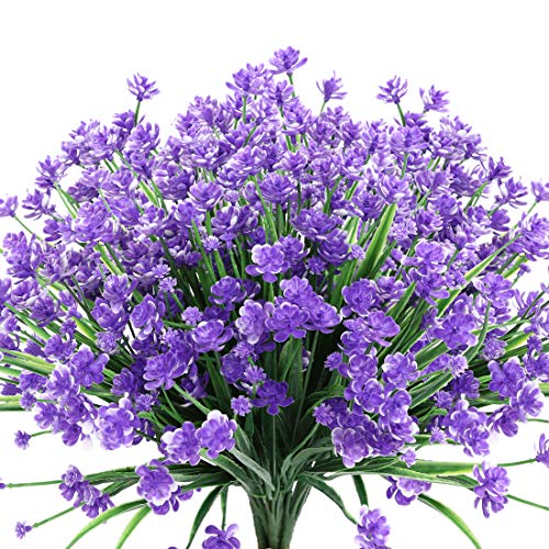 Artificial Lavender Flowers - UV Resistant Faux Plastic Shrubs, 6PCS