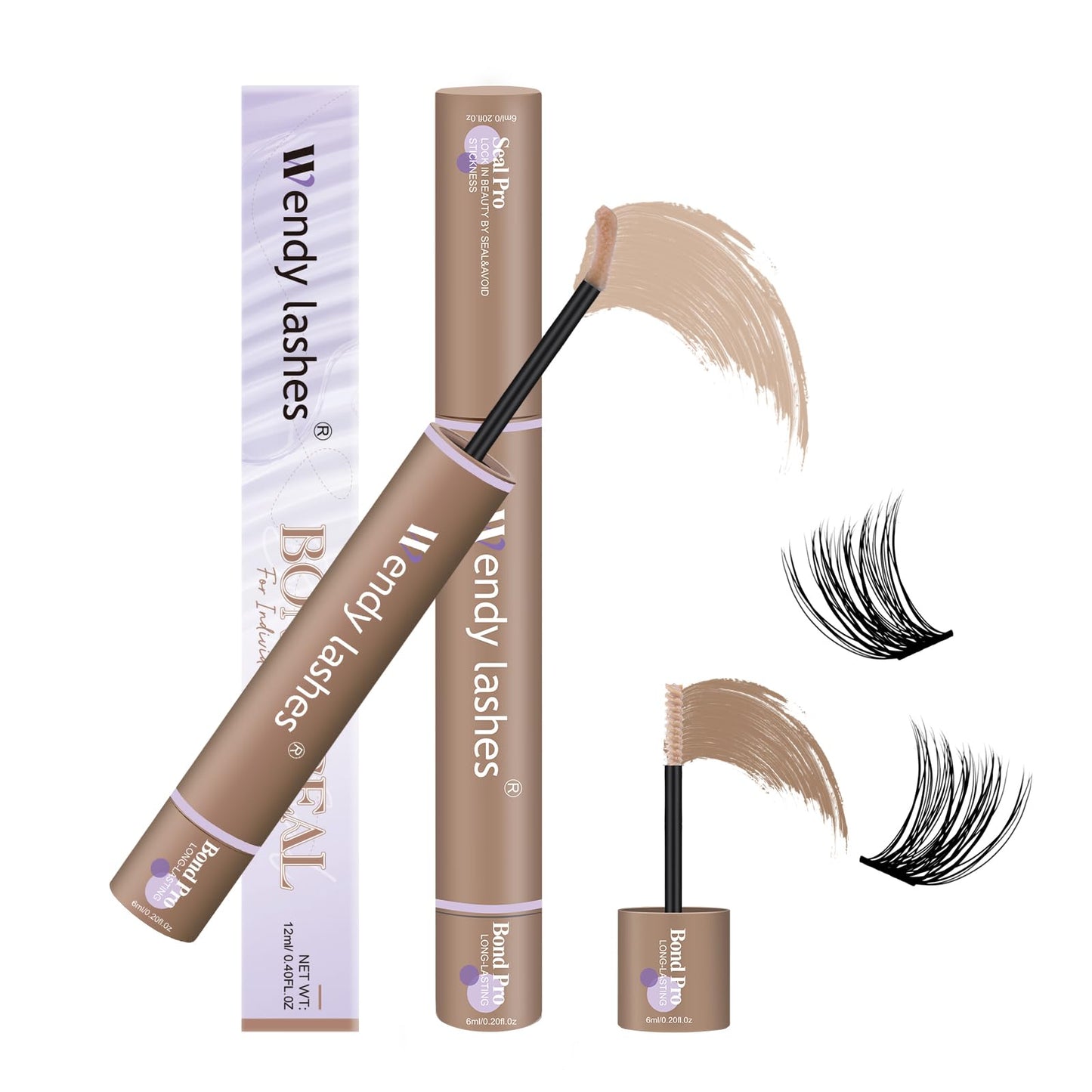 WENDY LASHES Brown Lash Cluster Glue, Lash Bond and Seal Waterproof, Quick-Dry Long-Lasting 72H Eyelash Glue for Clusters, Eyelash Adhesive, More Natural, More Solid, and More Gentle - 12ml