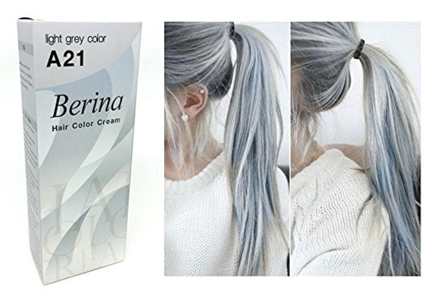 Berina A21 Light Grey Silver Permanent Hair Dye - Unisex Punk Color Cream | Long-Lasting Formula