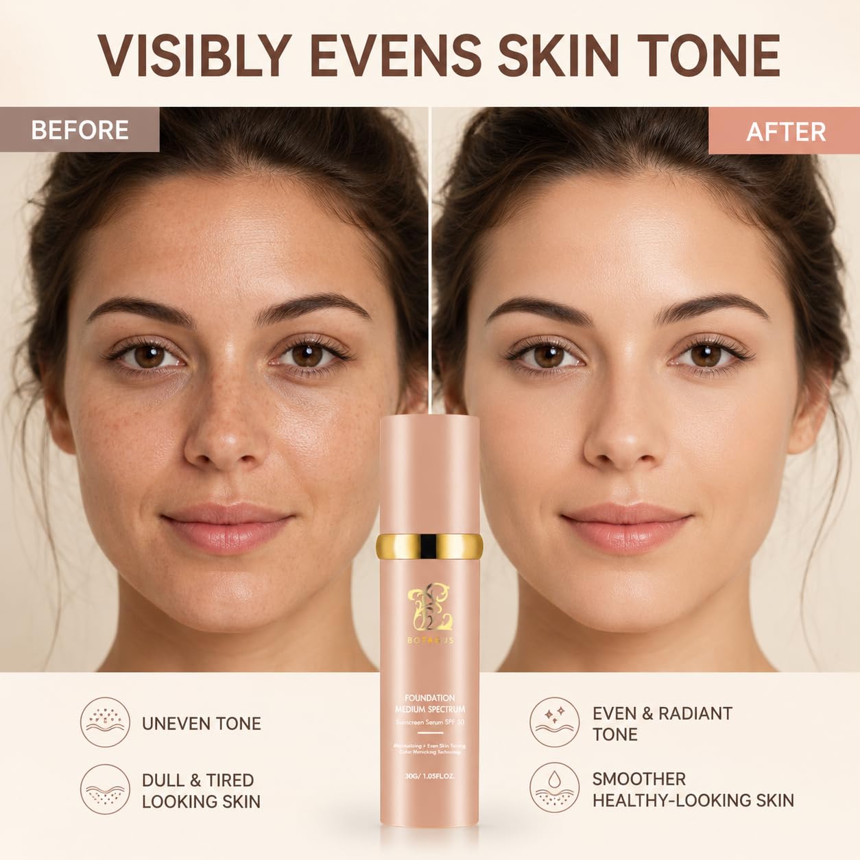 Color Changing Foundation - 4-in-1 Medium Spectrum Liquid Makeup with SPF 50+ | Lightweight, Waterproof, Longwearing (2 Pack)