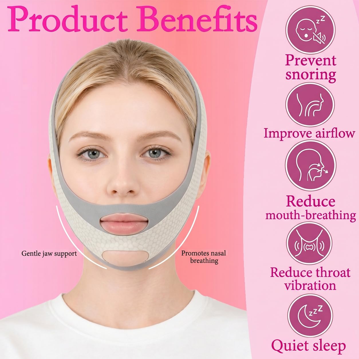 Anti Snoring Chin Strap, V Line Lifting Mask, Chin Strap for Sleeping, V Line Mask, Face Lifting Strap, Stop Snoring Chin Strap, Snoring Solution for Men and Women, Breathable Chin Strap (Grey.)