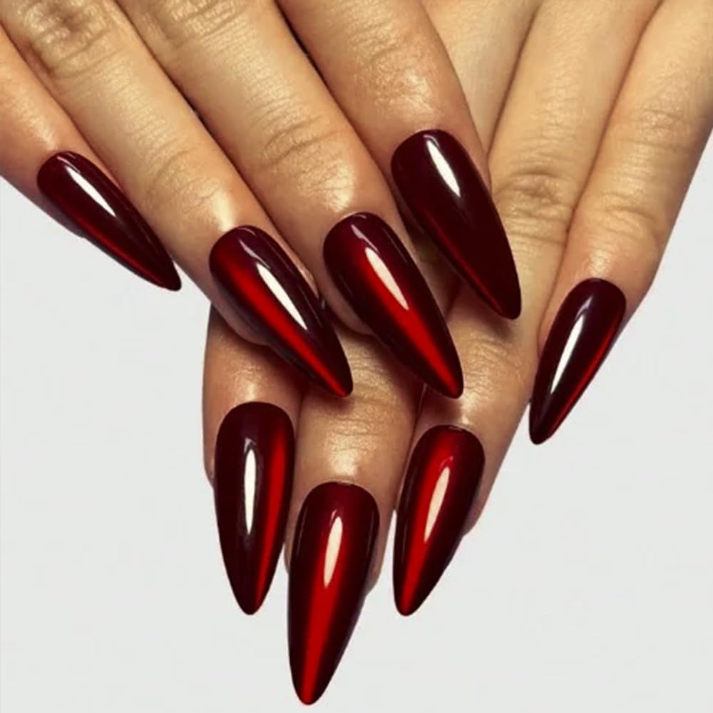 Press On Nails - Orange Almond Shape with Gold Glitter Swirl | 24 Pcs Acrylic Fake Nails for Women