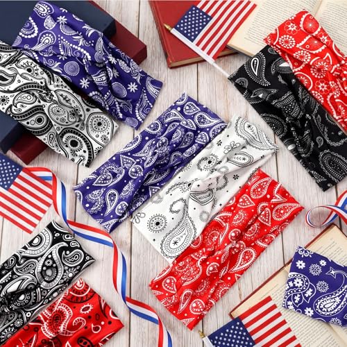 Jutom 10 Pcs Paisley Bandana Headbands for Women - Red, White, Blue
