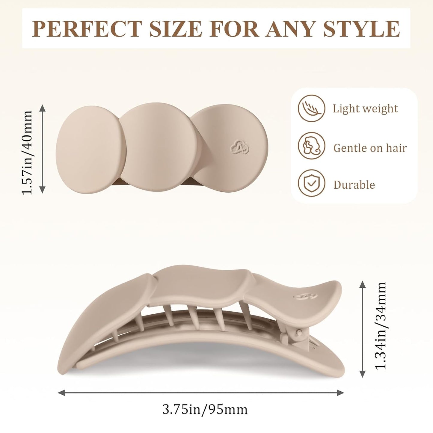 Medium Flat Hair Clips - Strong Hold French Claw Clips for Thick & Thin Hair | Non-Slip Duckbill Design, 4-Pack in Beige, Brown & Black