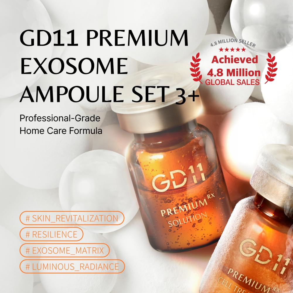 GD11 Exosome Ampoule Set, Freeze-Dried Powder 0.07 fl oz + Moisture Activator 0.17 fl oz, Firm-Looking Skin & Even Tone, K-beauty Glass-Skin Glow, 3 Pairs (50,000ppm Exosome Powder + Activator)