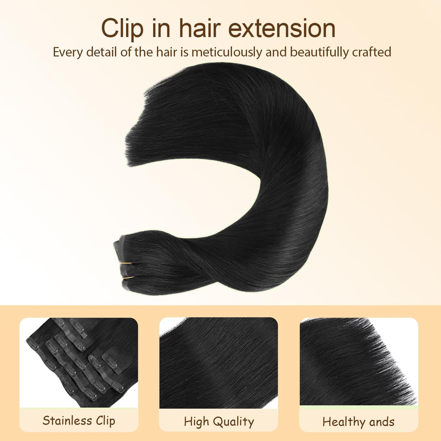 Clip in Hair Extensions Real Human Hair, 24 Inch 120g/7Pcs,Full Shine Remy Hair,1B Natural Black Clip ins Brazilian Virgin Human Hair Extensions