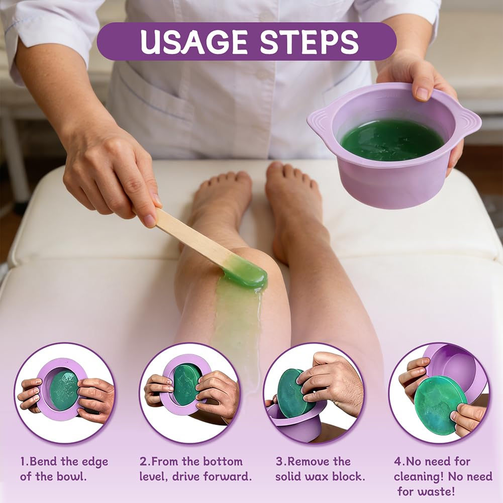 Silicone Wax Warmer, 3pcs Reusable Silicone Wax Bowl for Waxing Replacement Non-Stick Easy to Clean Wa-x Pot Replacement with 50 Pcs Spatula Sticks for Hair Removal