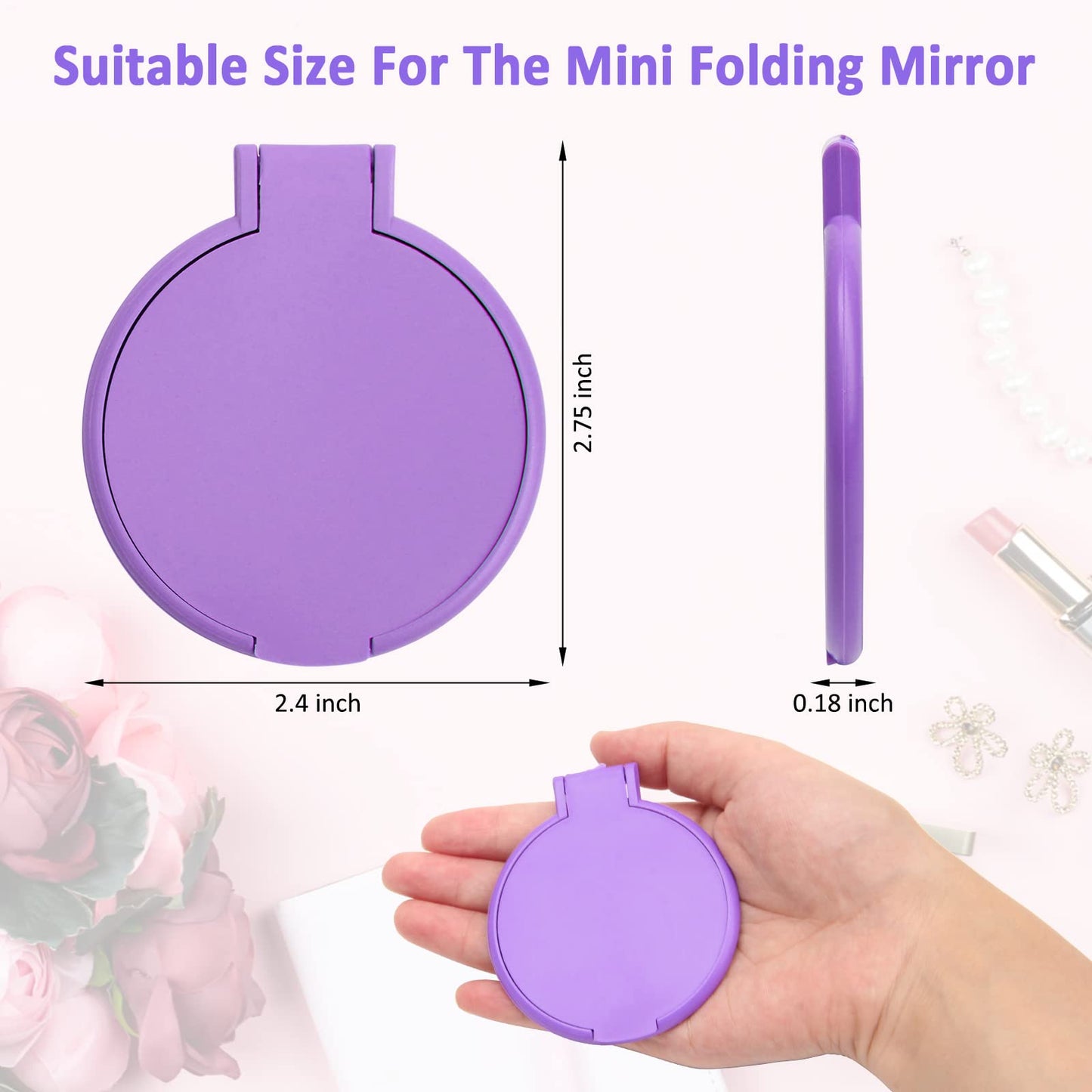 Windspeed 12 Pcs Mini Folding Mirror Round Compact, 2.4 in Small Portable Travel Makeup Mirror Compact Mirror Bulk Round Makeup Mirror for Purse, Women Girls Travel Daily Use
