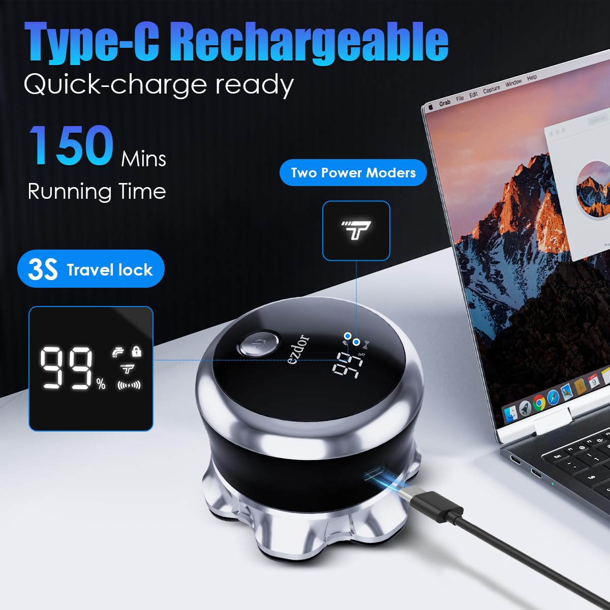 Head Shavers for Bald Men, 7D Floating Electric Razor with Magnetic Detachable Head, Smooth Close Shave for Head & Face, IPX7 Waterproof Wet/Dry, LED Display, Travel Lock, USB-C Fast Charging
