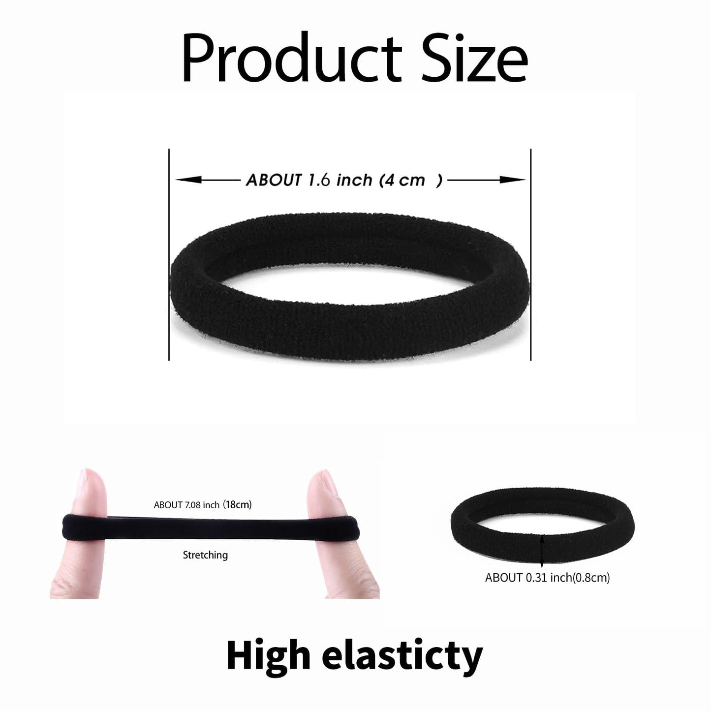 Black Nylon Hair Ties - 100 PCS Elastic No-Damage Bands | Seamless Ponytail Holders for All Hair Types