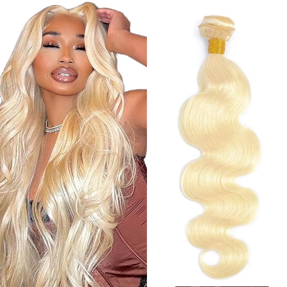 AuokMar Blonde Bundles Human Hair 613 Body Wave Bundles 20 inch 50g Double Weft 8A Grade 613 Blonde Body Wave Bundle Human Hair Extensions