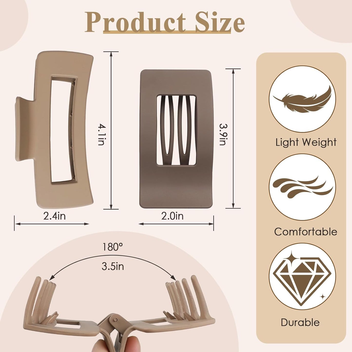 Hair Clips for Women - 8 Pack Large Matte No-Slip French Claw Clips | Ideal for Thick & Curly Hair (Brown)