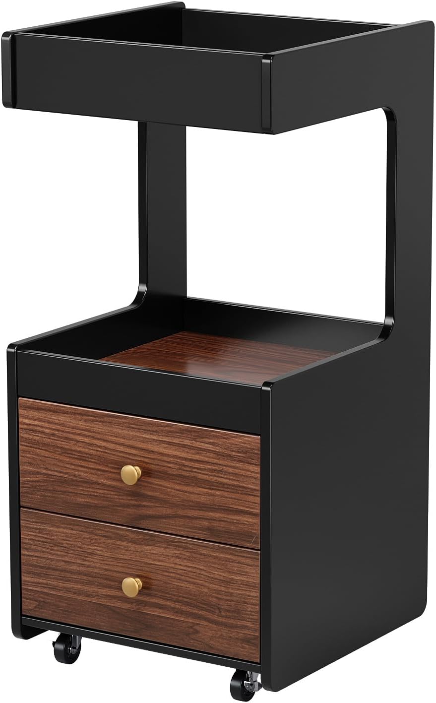 OmySalon Salon Trolley Cart - Mobile Esthetician Cart with 2 Drawers & Open Shelf | Black Beauty Styling Station