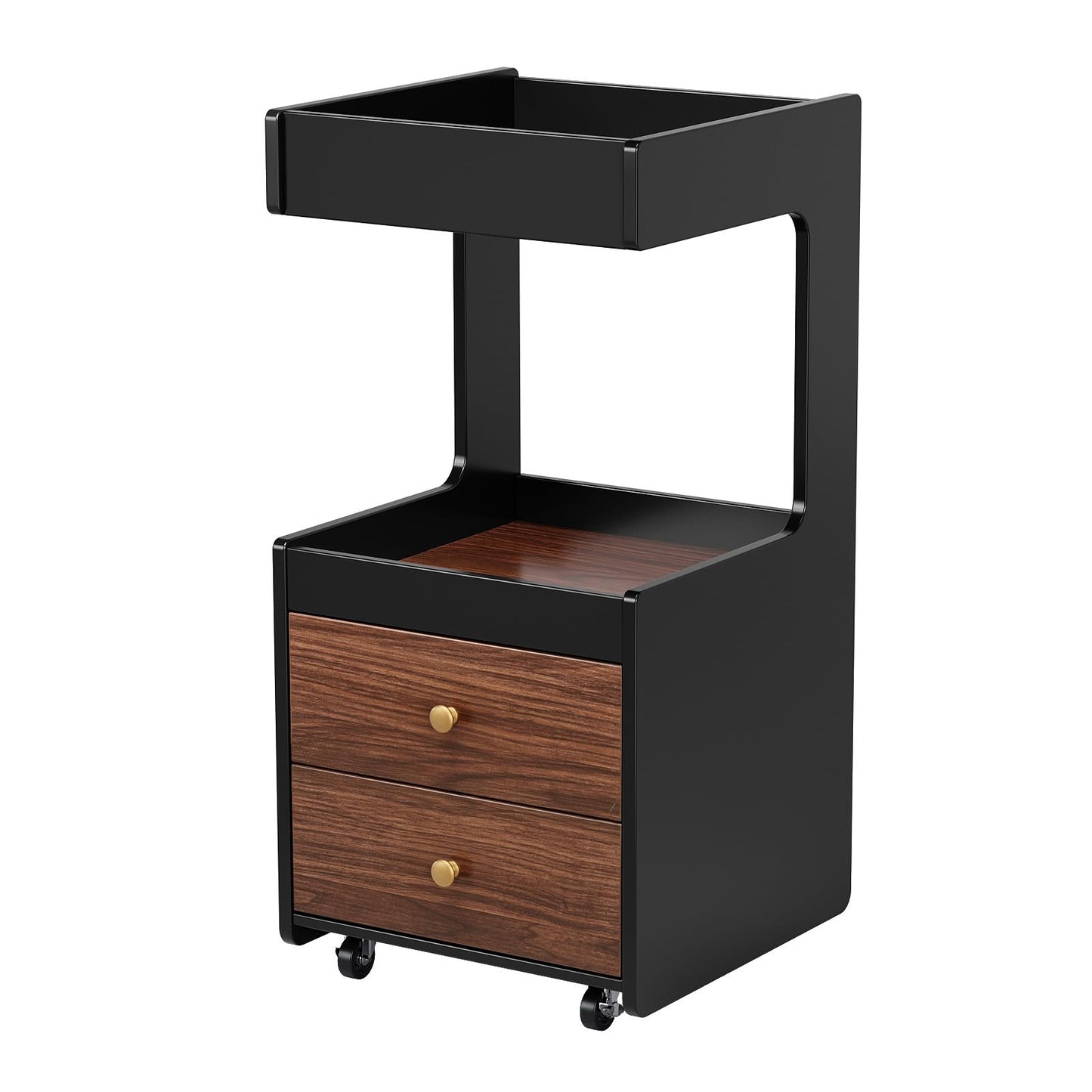 OmySalon Salon Trolley Cart, Esthetician Cart with Wheels, Hair Styling Station with 2 Drawers, 1 Open Shelf, Mobile Storage Cabinet Utility Trolley for Beauty Salon Spa, Black Walnut