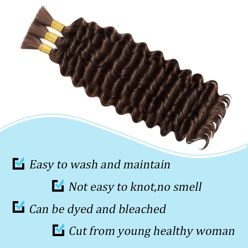 Color 4 Human Braiding Hair For Boho Braids Dark Brown Loose Deep Wave Bulk For Boho Braids 150G 20 Inch Chocolate Brown Curly Bohemian Hair For Braiding