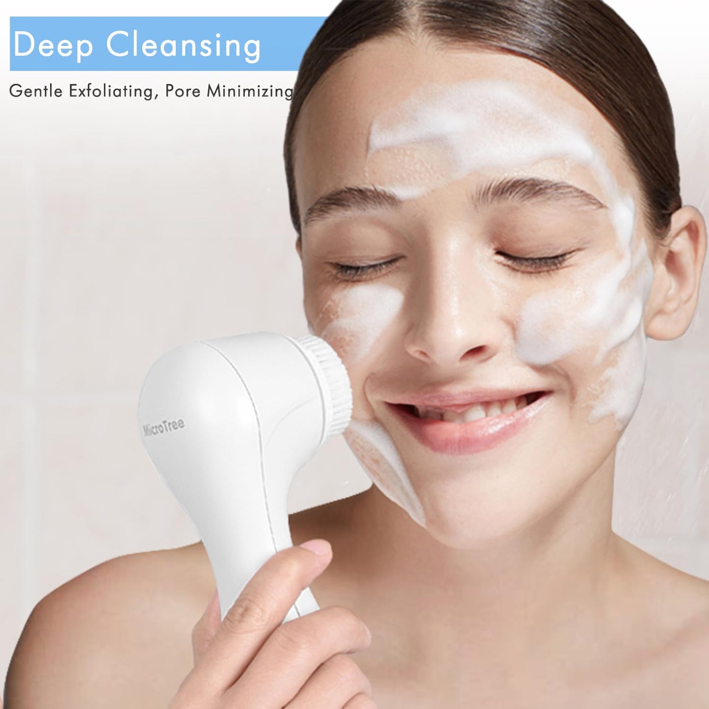 Microtree Electric Facial Cleansing Brush, No Rotation, Sonic Vibrating Rechargeable Face Scrubber Exfoliator, 2 Speeds for Gentle Clean, Face Brushes for Cleansing, Waterproof Face Wash Brush