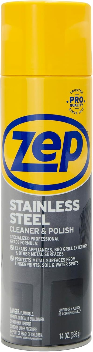Zep Stainless Steel Cleaner - 14 oz Polish for Metal Surfaces | Protects Against Fingerprints & Water Spots
