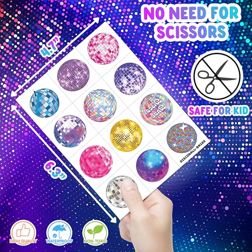 96PCS Disco Ball Temporary Tattoos for Kids & Teens - Retro Party & Carnival Stickers