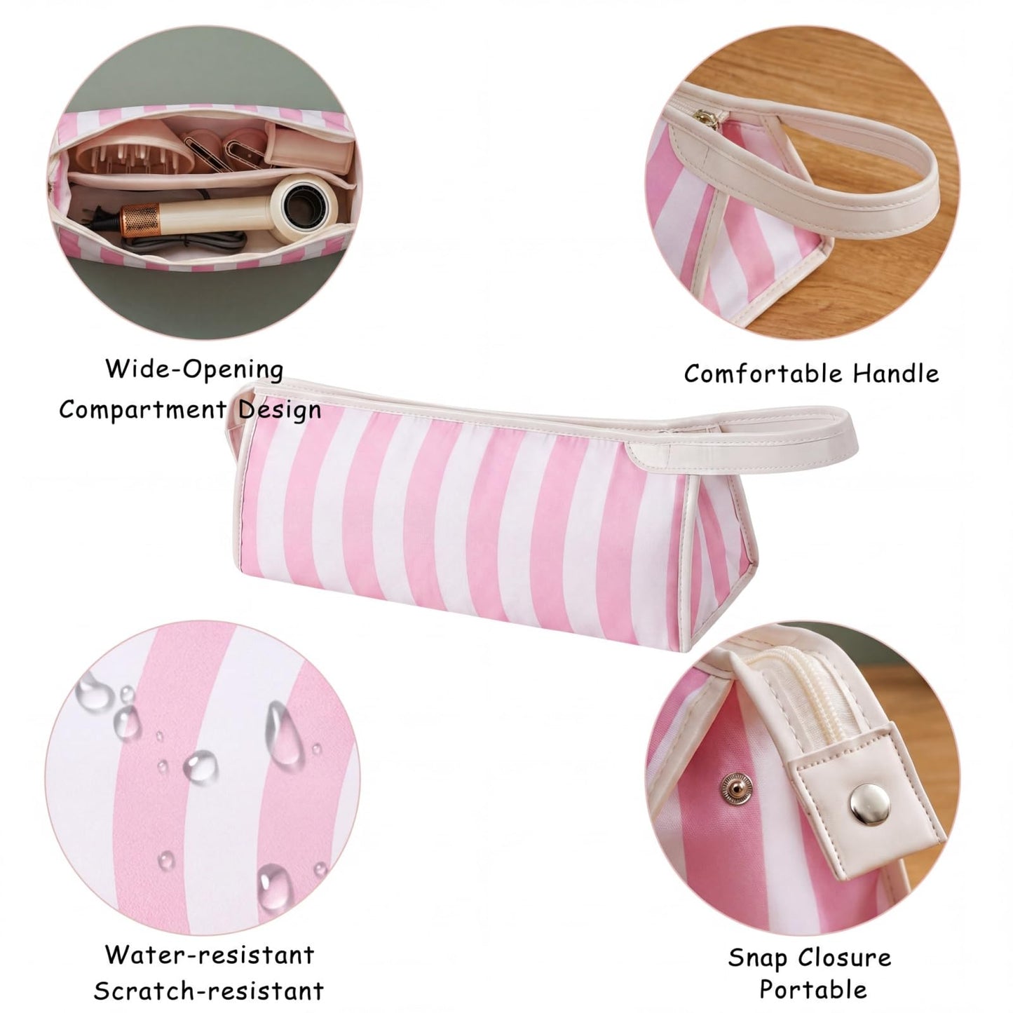 RSRSLEII Striped Hair Tools Travel Bag,Waterproof Hair Styling Accessories Storage Case for Hair Dryer，Flat Irons,Straightener,Curling Iron,Hot Hair Tool Organizer with Dividers