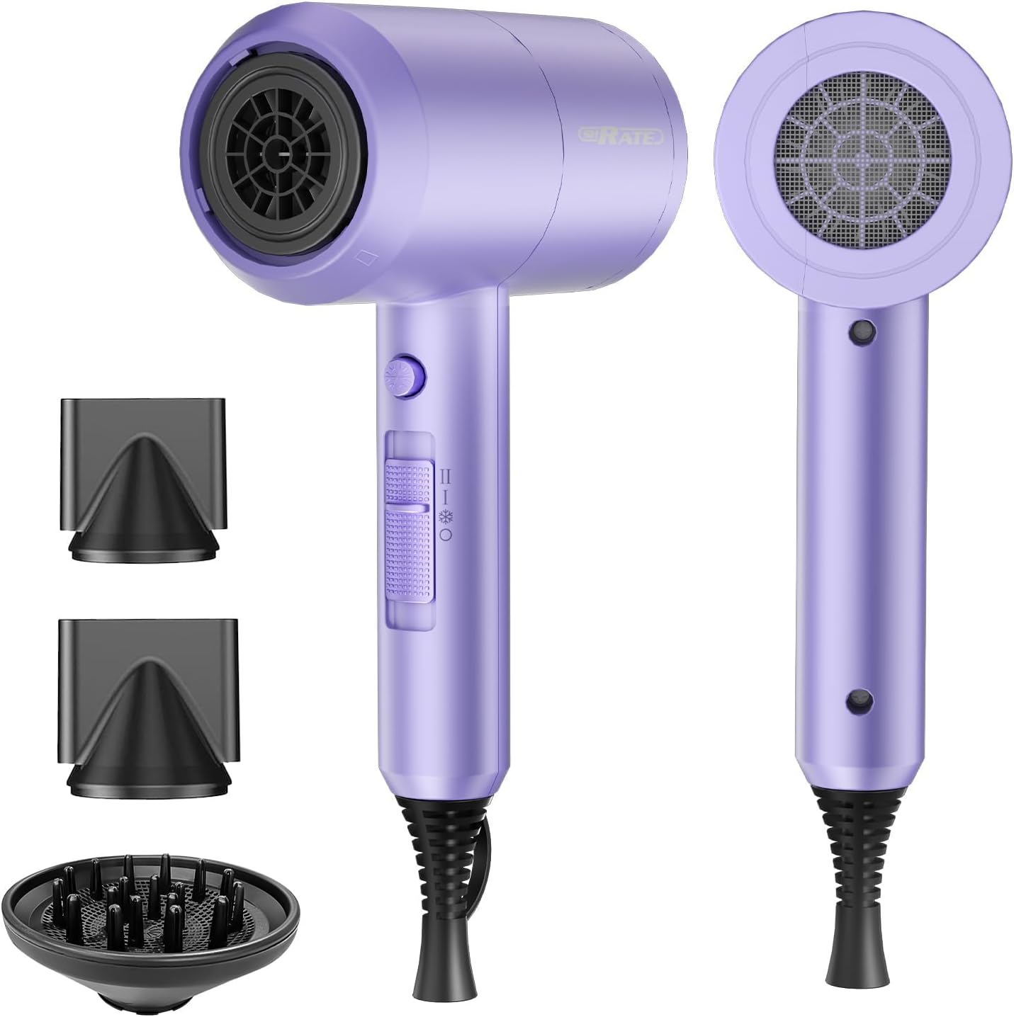 Ionic Hair Dryer with Diffuser - Professional Blow Dryer for Curly & Frizzy Hair | Low Noise & Portable Design