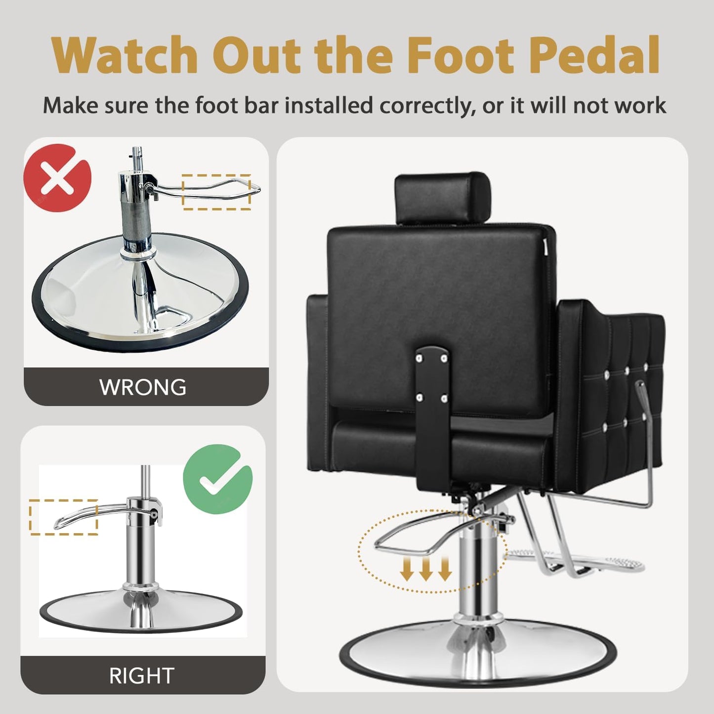 Reclining Salon Chair - Adjustable Barber Chair with 350LBS Hydraulic Pump | Black, 135° Recline for Beauty & Tattoo Studios