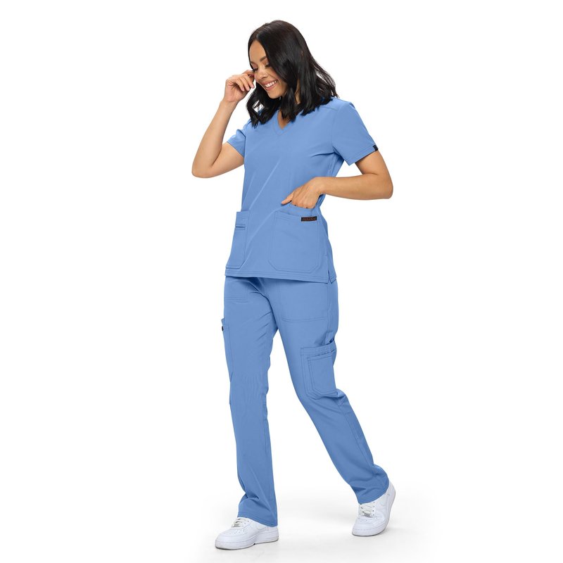 Monarch Uniforms Scrub Sets in Regular and Petite Stretchy Scrubs for Women Set of Scrub Top and Scrub pants-P-(CEIL BLUE)-M