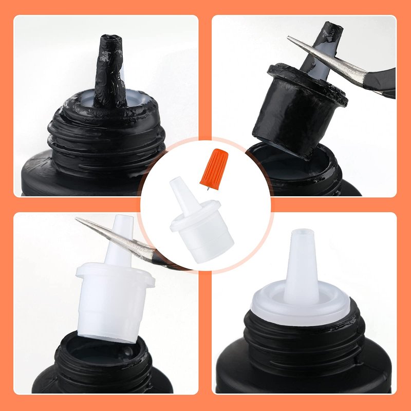 44 Pieces Lash Glue Replacement Tops Kit Eyelash Glue Nozzle Tips Lash Bottle Plug Mouth Tips Pins Blocking Needle for Home Salon Extensions Tools