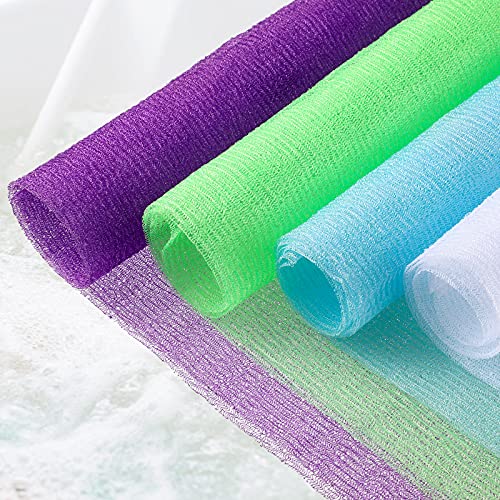 12 Pack 36 Inch Exfoliating Bath Cloth Towels - African Net Sponges, Long Nylon Shower Scrubbing Sponges for Back & Body, 12 Colors