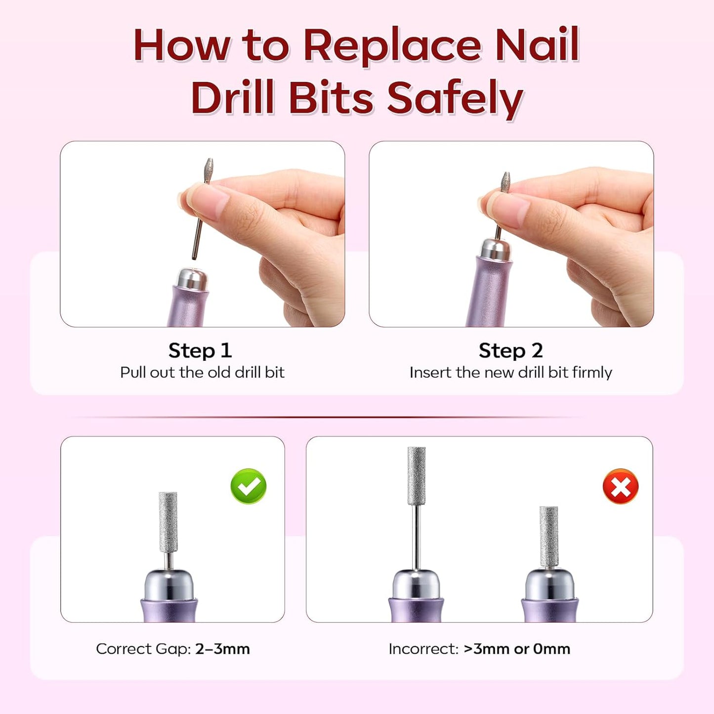 Rechargeable Nail Drill - 25,000 RPM Cordless Electric File | Lightweight E-File Kit for Gel Polish Removal (Pink)