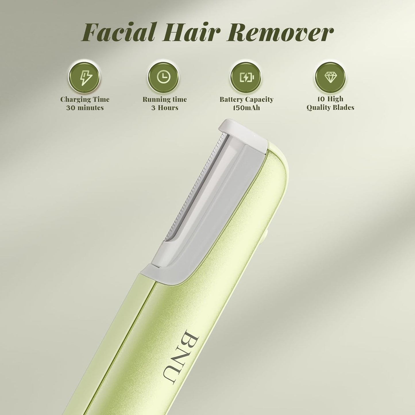 Dermaplane Razor for Women - Face Exfoliation Tool with 10 Replaceable Blades | Green