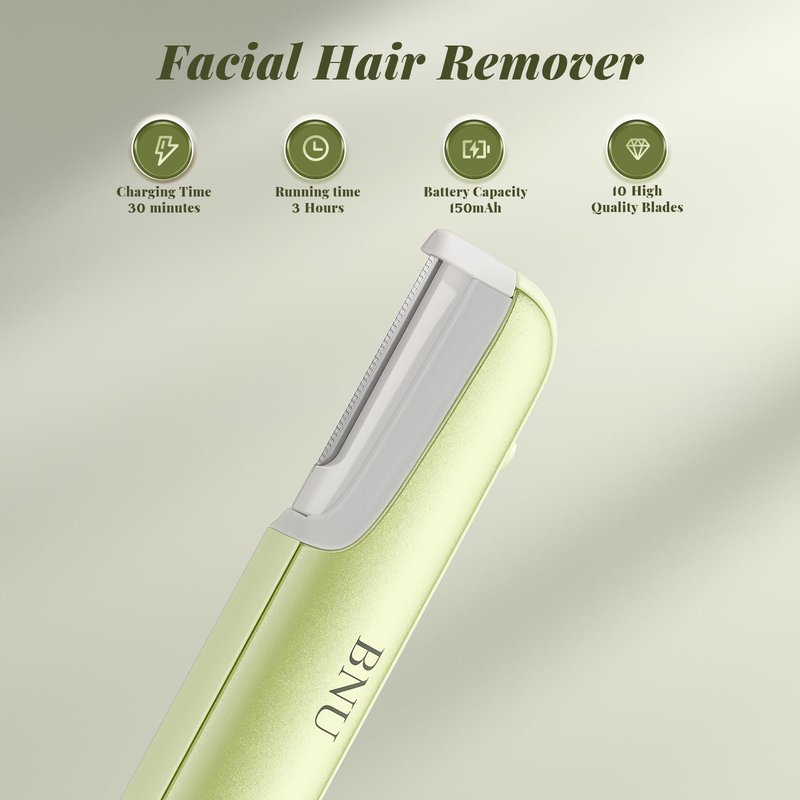 BNU Dermaplane Razor for Women, Face Razor for Women with 10 Replaceable Blades - Face Exfoliation Razor - Body Peach Fuzz Removal - Eyebrow Shaper - Sonic Edge Technology Dermaplaning Tool - Green