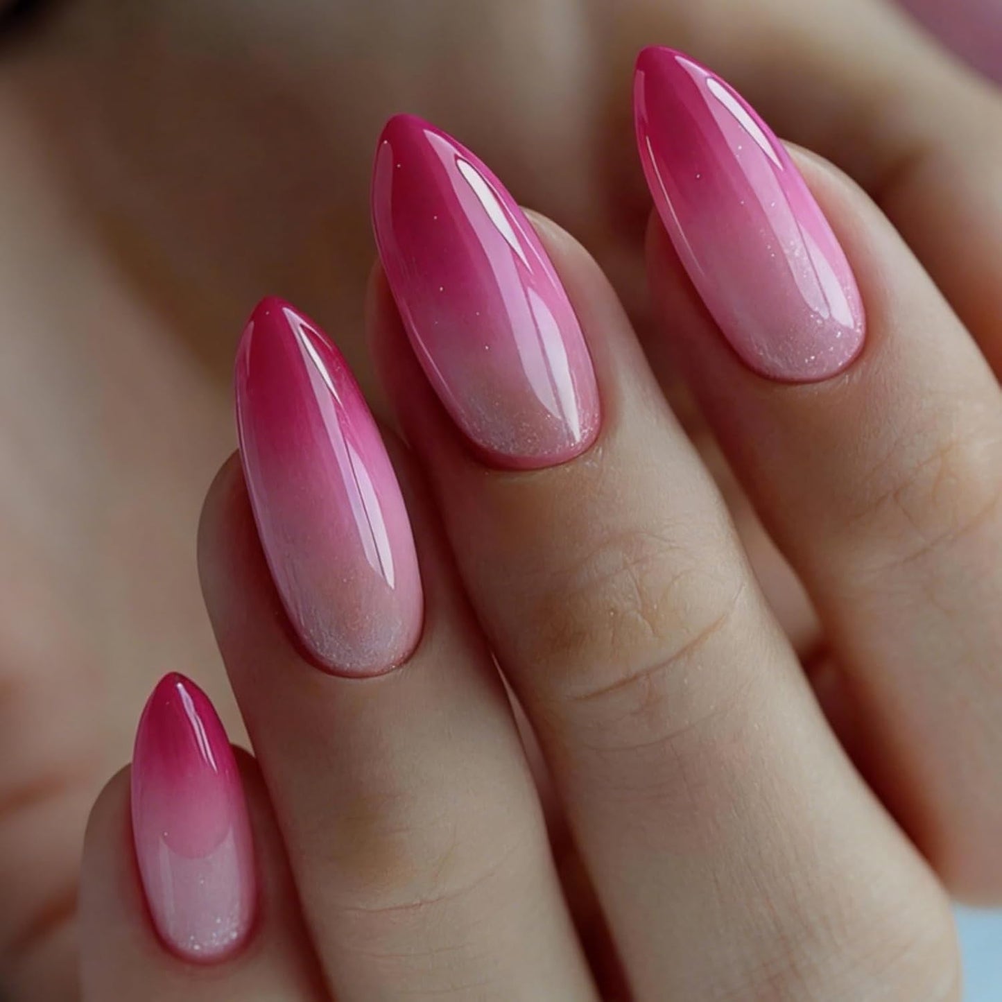 Flower Nail Press Ons - French Tip 3D Floral Butterfly Acrylic Nails | Glossy Pink Medium Almond Full Cover - 24 Pcs