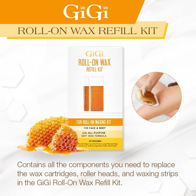 GiGi Roll On Wax Kit Refills – All-Purpose Soft Wax Roller Kit for Face & Body Hair Removal, 0.8 oz, 3 Pack