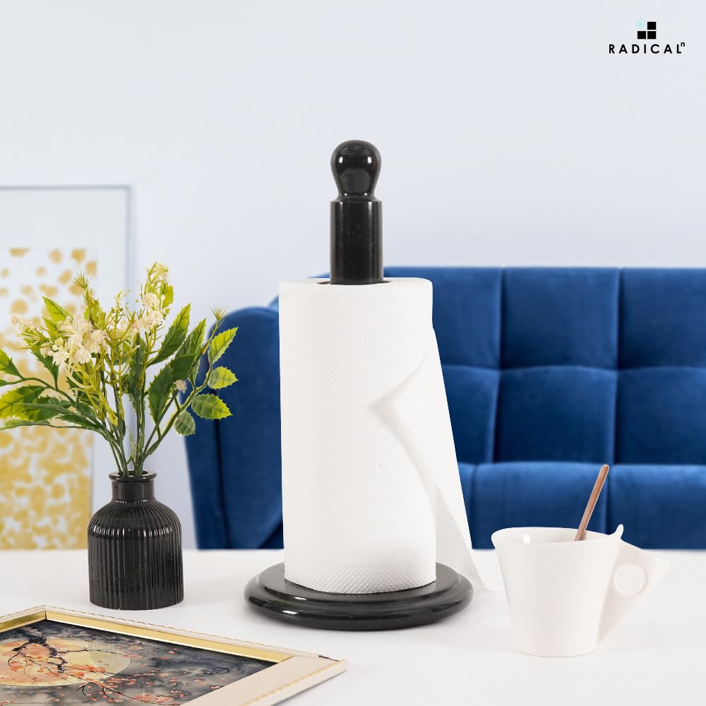 Radicaln Black Marble Paper Towel Holder Countertop – 12.5 Inch Towel Stand for Bathroom & Kitchen, Premium Handmade Countertop Towel Holder, Elegant & Durable Design