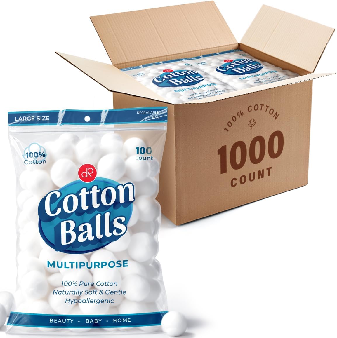 Cotton Balls - 100 Count Large Size, 100% Pure Cotton for Nail Polish & Make-Up Removal | Soft & Absorbent