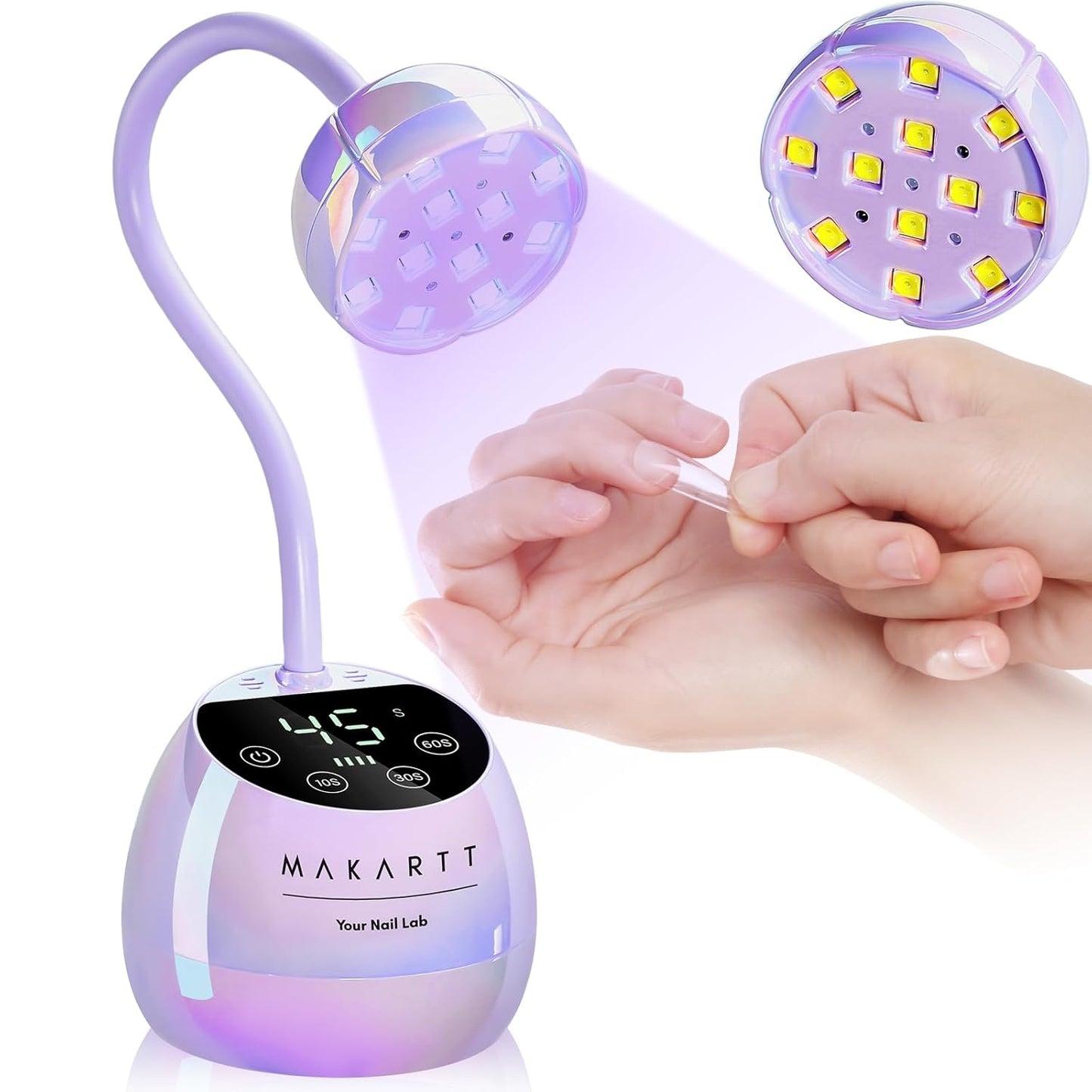 UV LED Nail Lamp - Cordless Gooseneck Light for Gel Nails | Fast Curing with Auto Sensor & 39mW/cm² (Glazed Purple)