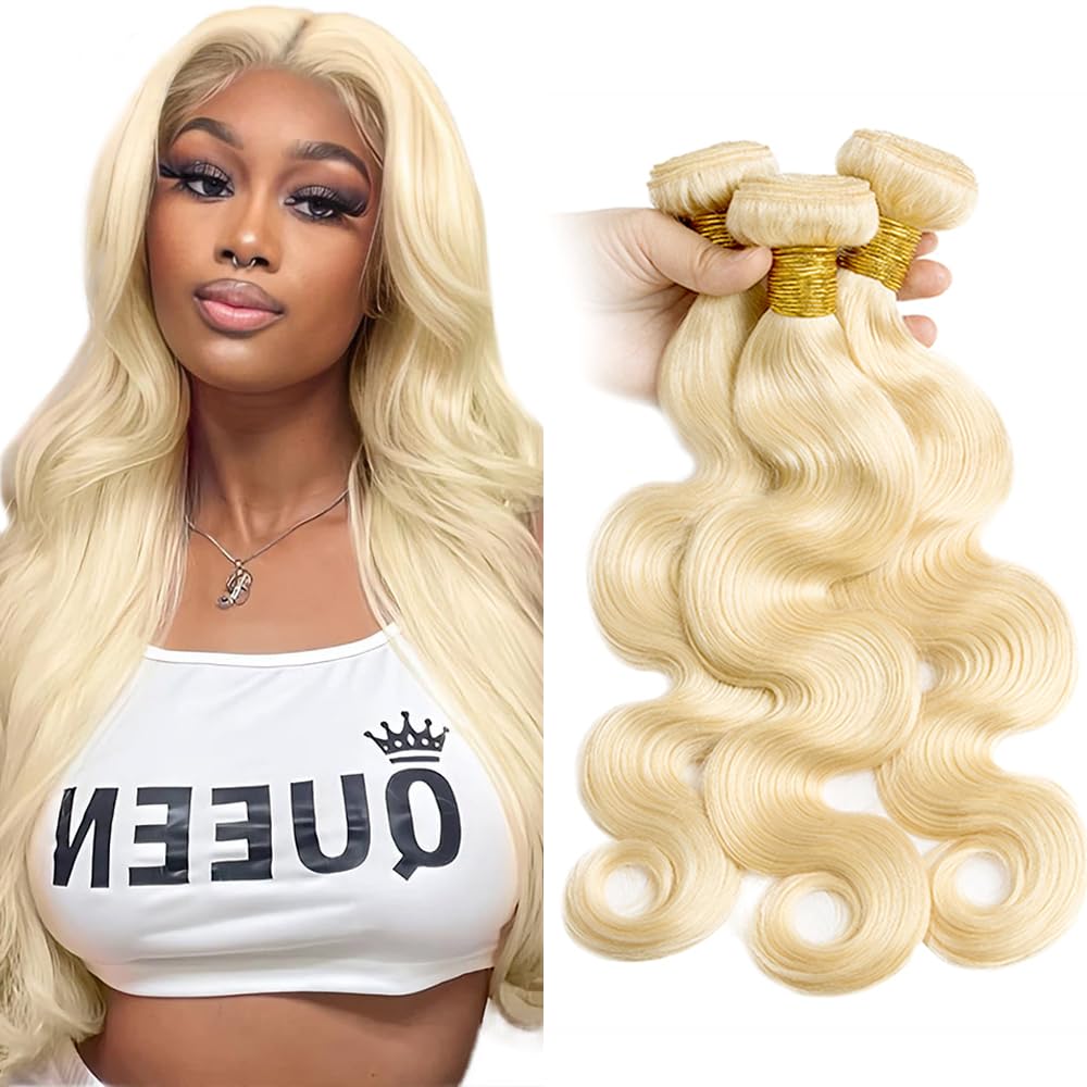 Blonde Bundles Human Hair 613 Body Wave Bundles 22 24 26 inch AuokMar Double Weft 3 Bundle 8A Grade 613 Blonde Body Wave Bundle Human Hair Extensions