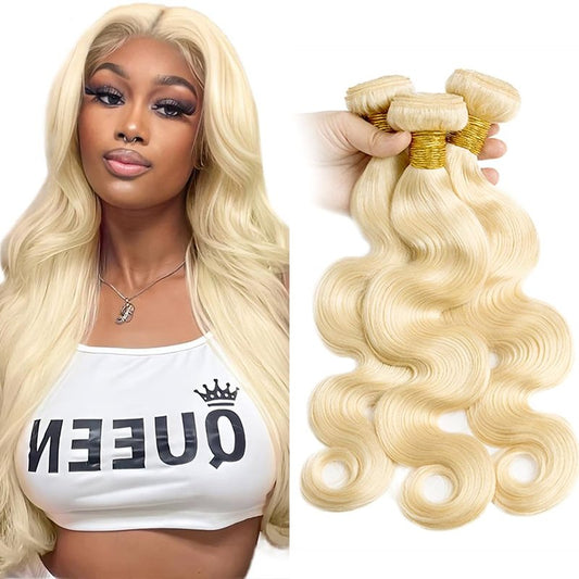 Blonde Bundles Human Hair 613 Body Wave Bundles 22 24 26 inch AuokMar Double Weft 3 Bundle 8A Grade 613 Blonde Body Wave Bundle Human Hair Extensions