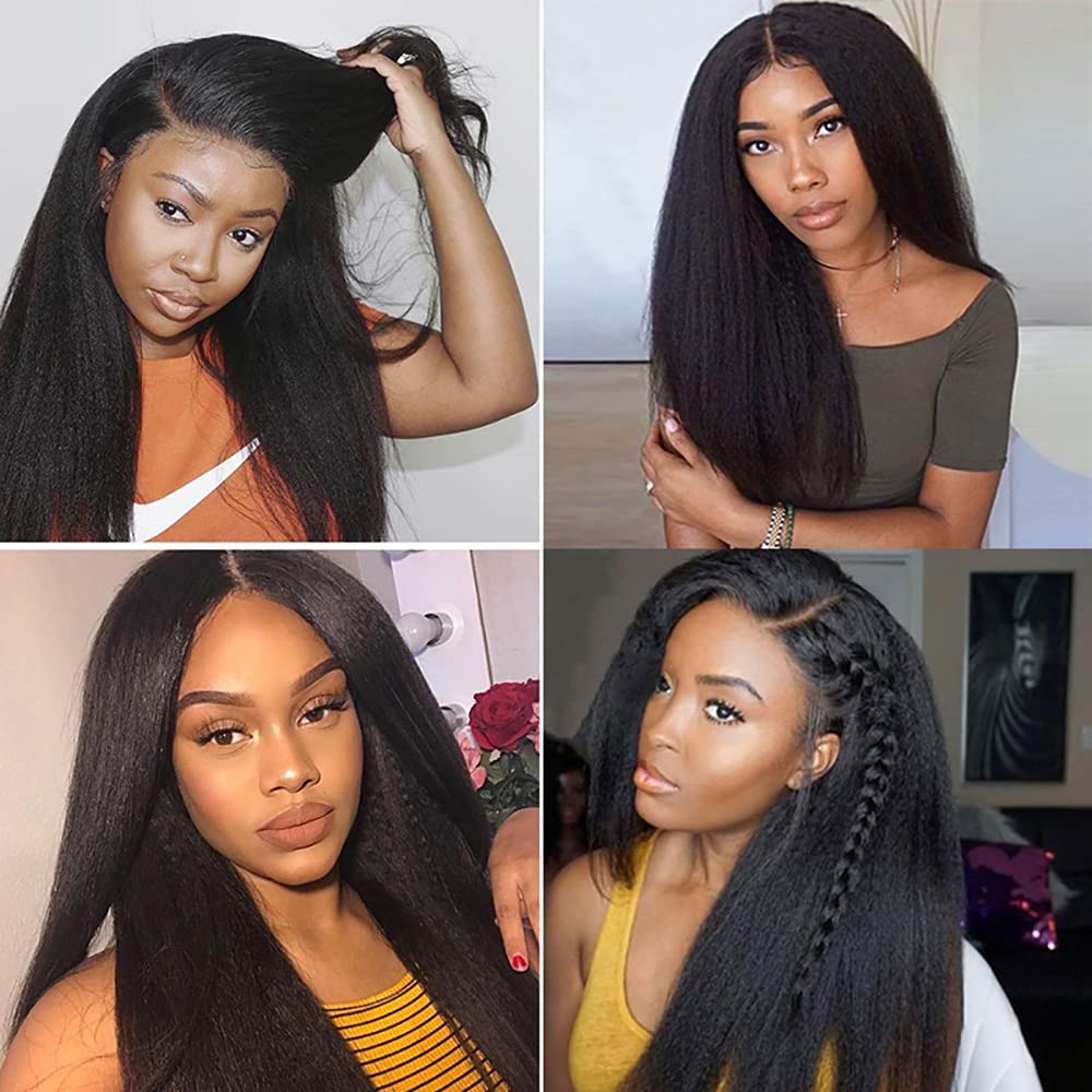 30 inch Yaki Straight Human Hair Bundles Kinky Straight Bundles Kinkystraight Human Hair Bundle Natural Black Kinky Yaki Bundle 1B Color LadrXadr 50g