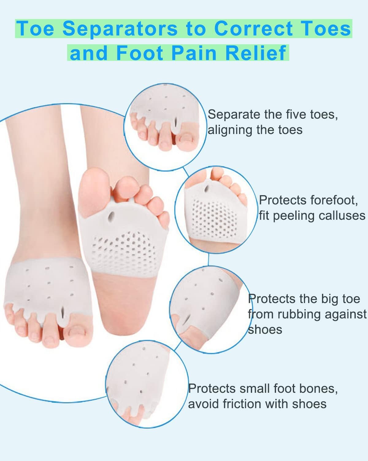 Metatarsal Gel Pads - 4 Pairs Toe Spacers for Bunion & Hammertoe Relief | Foot Pain Correctors for Men & Women