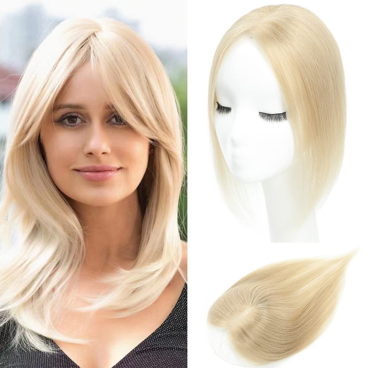 Aimeolyn Hair Toppers for Women - 16-Inch Real Human Hair | 8x8 Inch Big Base Coverage