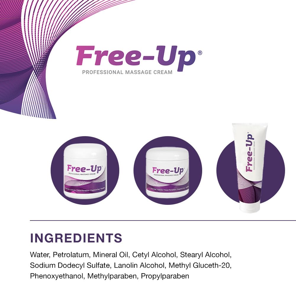 Free-Up-Professional Massage Cream, Fragrance-Free, Great Glide, Lubricity, Tissue Perception, Perfect for Physical Therapy, Massage Versatile, Non-Greasy, 16 Oz Jar