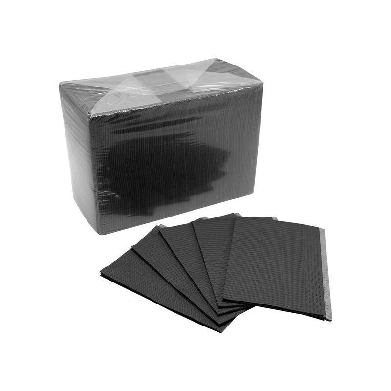 Jet Black Supply 4Ply Premium Patient Bibs, 13" x 18", Pack of 500, Disposable Lap Cloths, Waterproof Tattoo Bibs Sheets for Patients, Tray Cover, Table Cover Supplies, Black