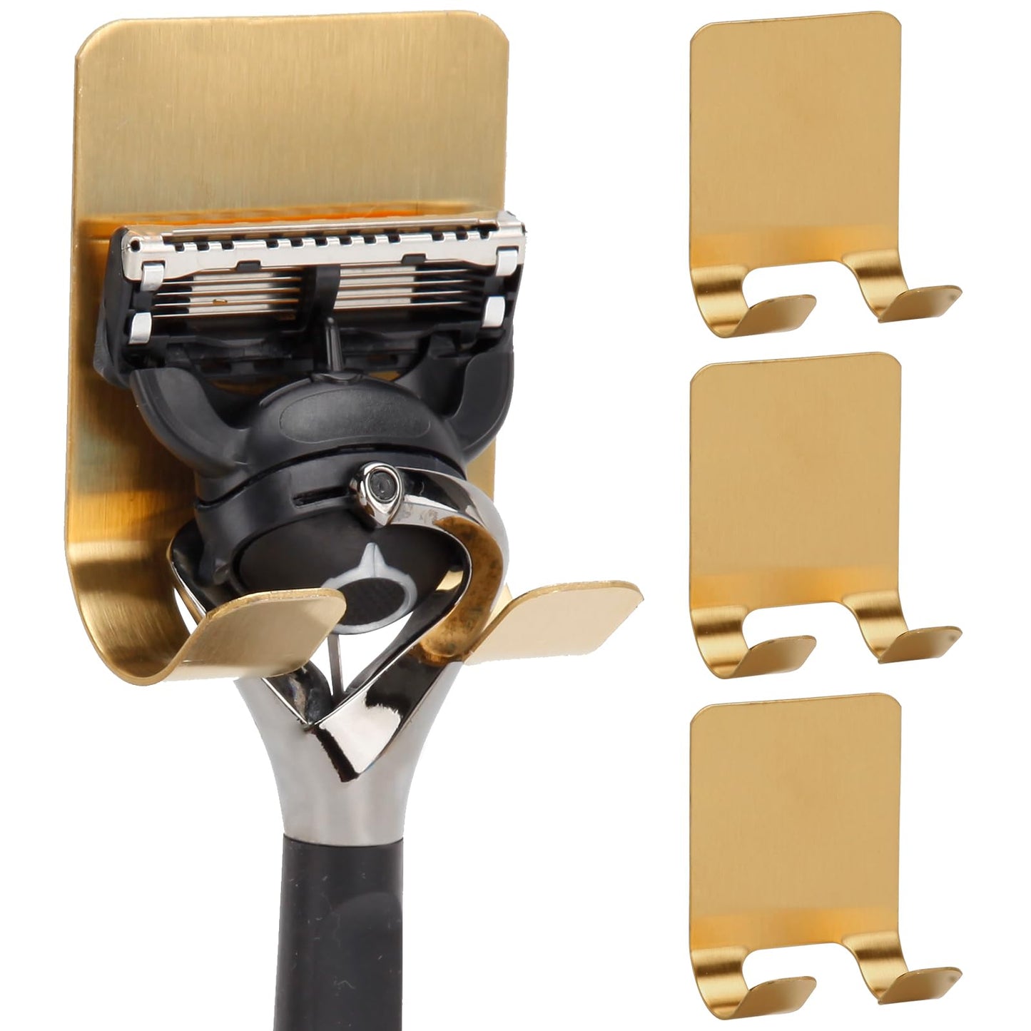Blueden Self Adhesive Hooks Waterproof Razor Holder in Inside Shower 4 Pack, Metal Heavy Duty Utility Storage Hook.Towel. Loofah Holder for Wall.Hanger Hooks for Bathroom or Kitchen Organisation. Gold