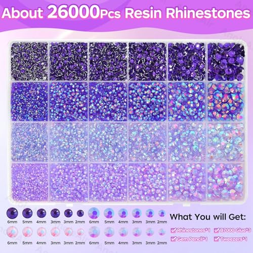 26000PCS Purple Resin Rhinestones Bedazzling Kit for Crafting