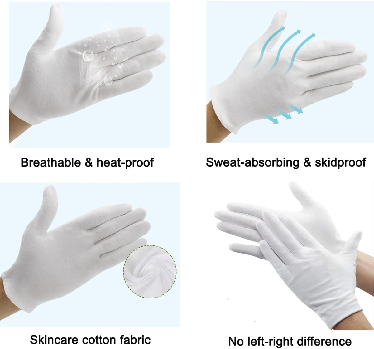 White Cotton Gloves for Eczema Relief - Breathable Moisturizing Spa Liners | Soft Stretchy Fit for Men & Women, Sizes S-M-L