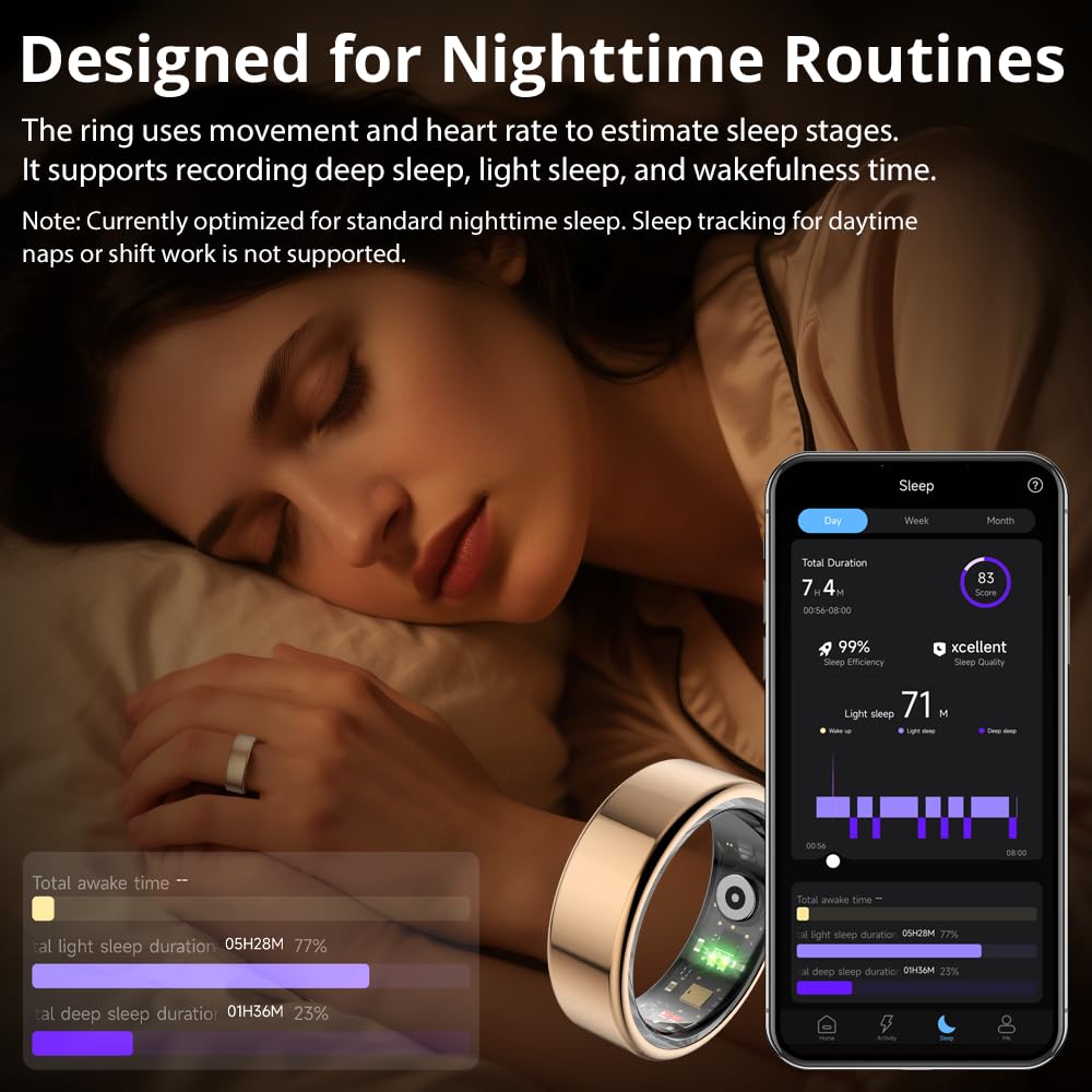 COLMI R02 Smart Ring, Smart Ring for Women and Men, with a Charging Case, Supports Heart Rate, Blood Oxygen, Sleep Health Monitoring, No Subscription Fee. (Rose Gold, 8#)