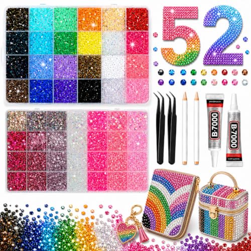 52000 Pcs Jelly Rhinestone Bedazzling Kit, 24+28 Colors with B7000 Glue