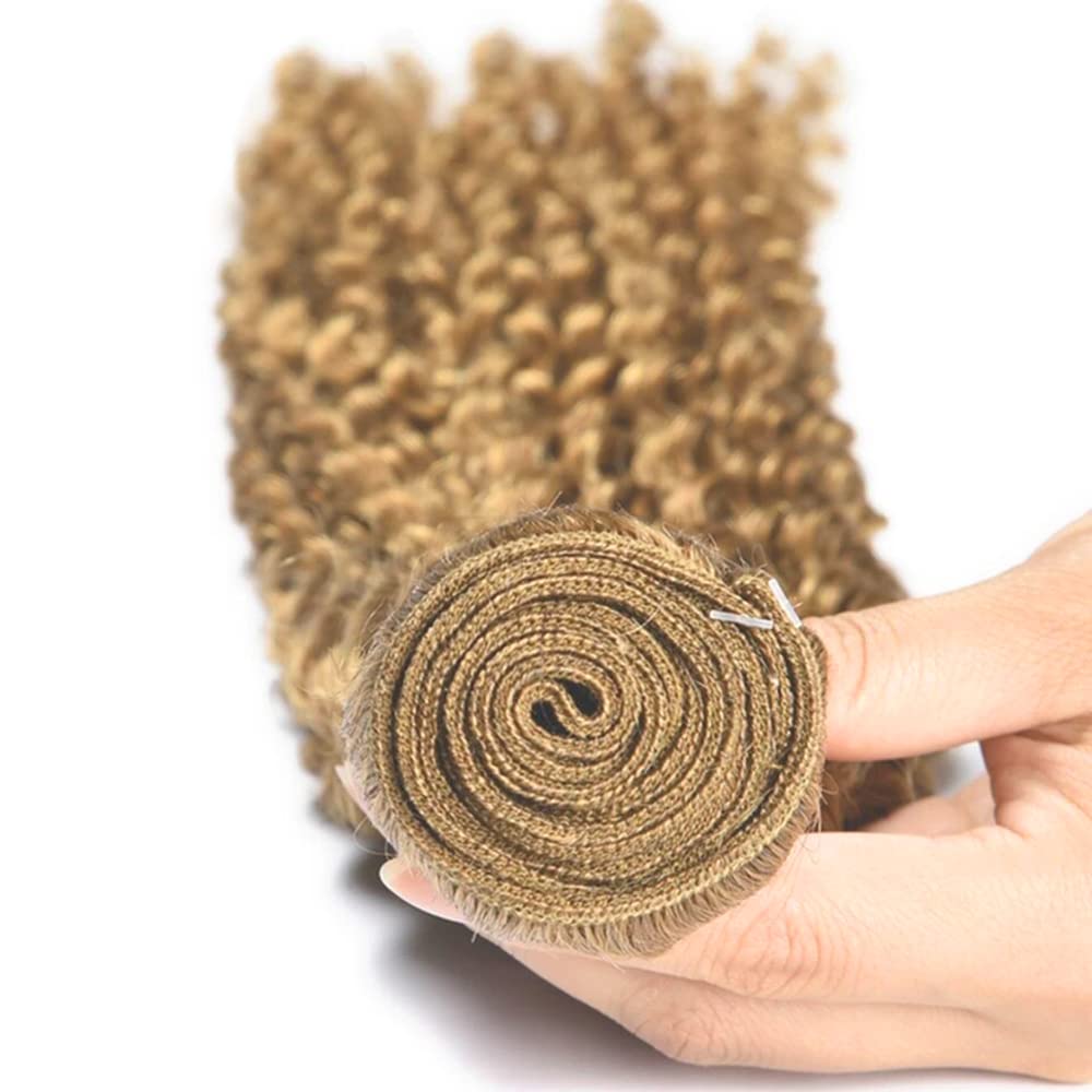 AuokMar Honey Blonde Human Hair Bundles Color 27 Kinky Curly 3 Bundles 26 28 30 Inch 8A Peruvian Virgin Hair Double Weft Blonde Hair Extensions 300g
